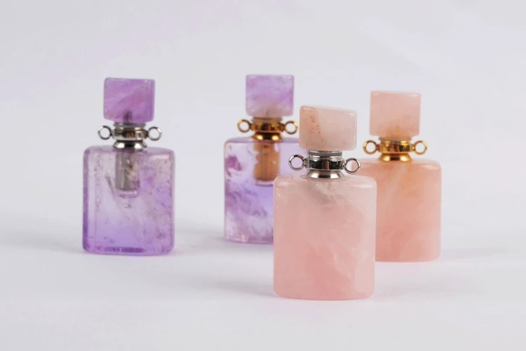 BOROSA Stone Perfume Bottle Pendant 3Pcs Amethysts Rose Quartzs Gems Essential Oil Bottle Connector for Necklace Wholesale Gift