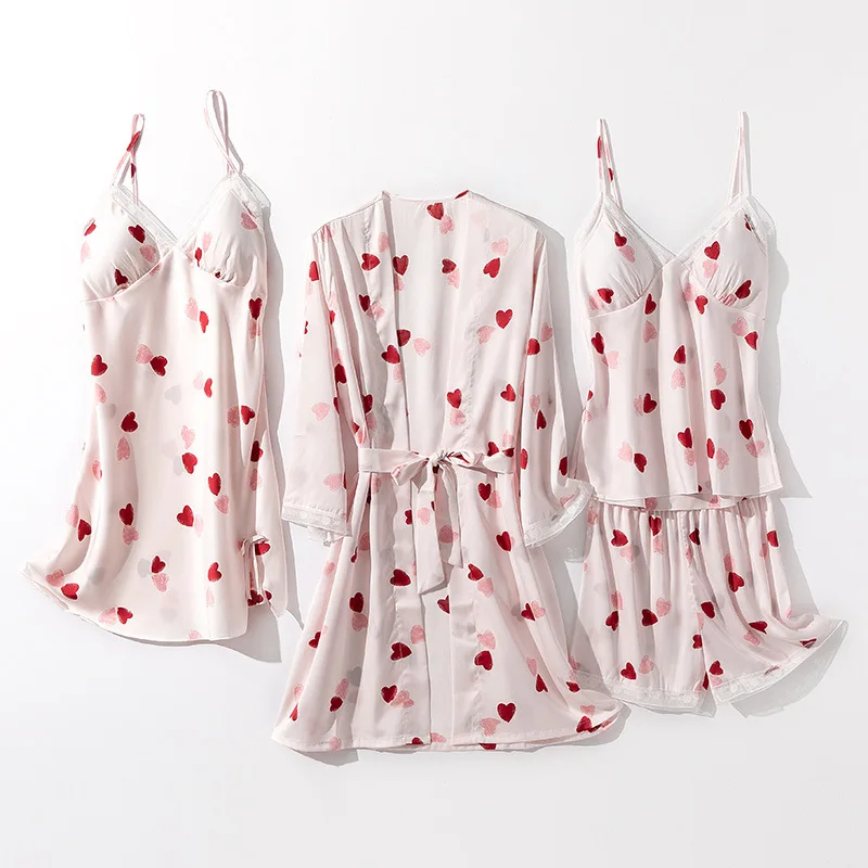 Женская пижама летний комплект из 4 предметов сексуальный халат ночное белье