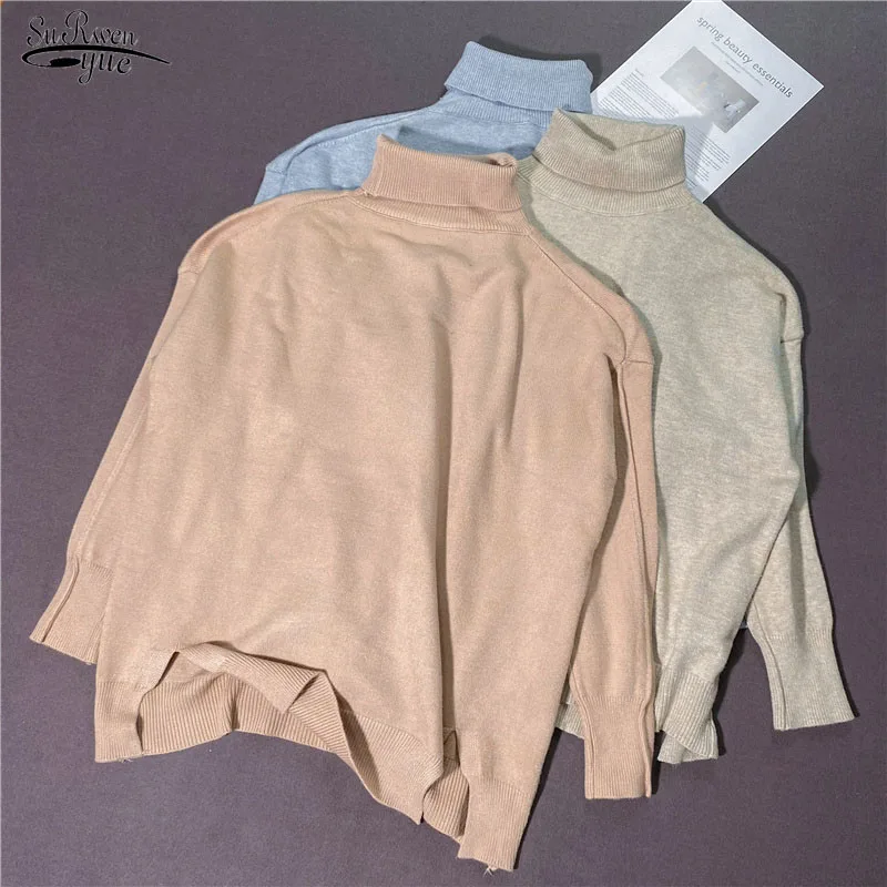 

Осенне-зимний свободный свитер с высоким воротом размера плюс, вязаный женский пуловер свободного покроя, шикарный женский джемпер, трикотажная одежда 11680