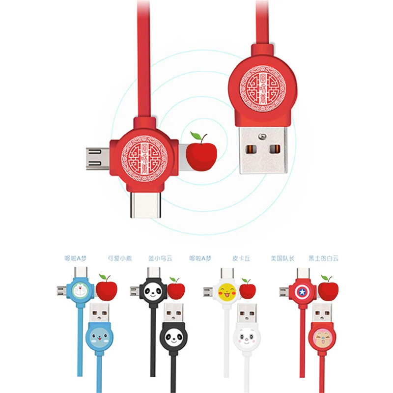 

for Android iphone Type-c huawei xiaomi e XS XR X 8 7 6 6S 5S 5C One Drag Three Data Cable Three In One Charging Cable Fast char