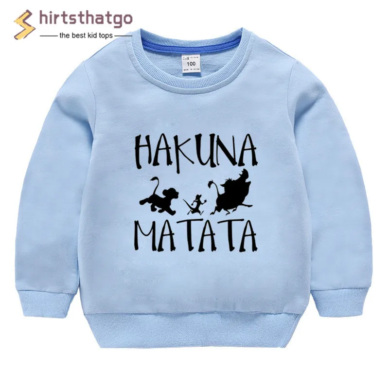 Забавные толстовки с капюшоном для мальчиков и девочек Hakuna Matata; детская осенне-зимняя одежда для малышей; детский пуловер; топы черного цвета; подарок в пятницу - Цвет: T120B-skylbue