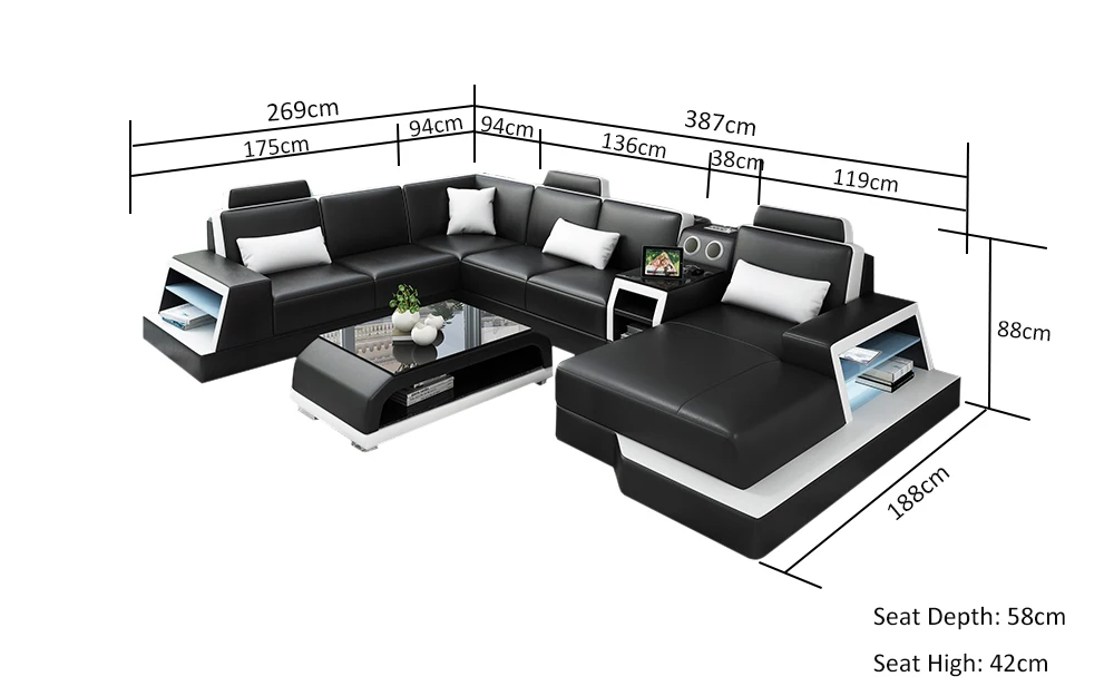 Дешевые Гостиная Черный и белый цвета диван-кровать, диван в гостинную u форма