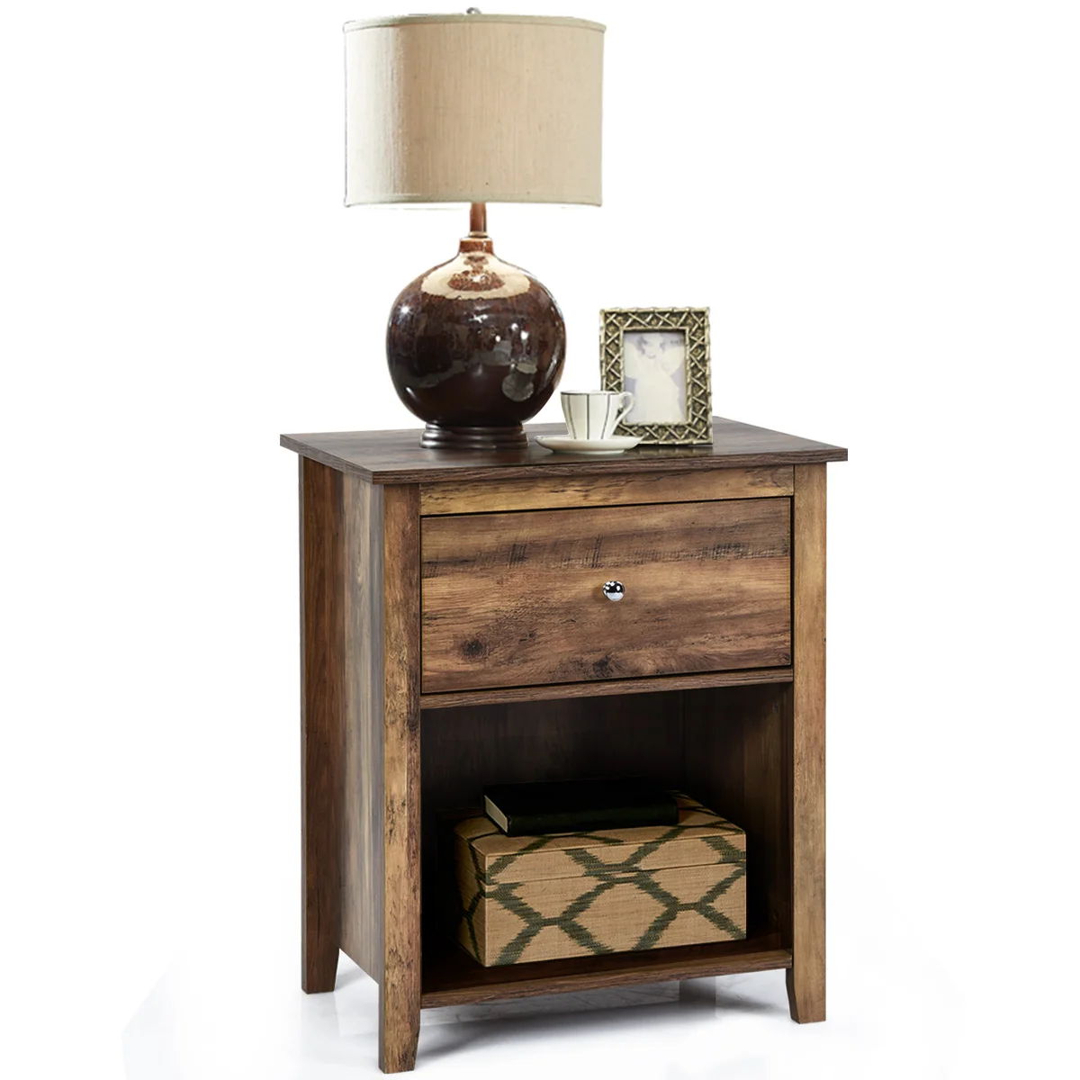 

Nightstand Sofa Bed Side Coffee Table Storage Drawer Shelf Bedroom Antiqued