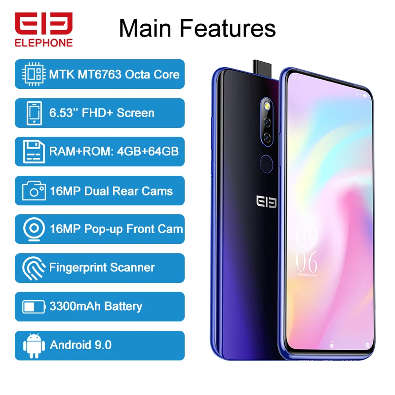 ELEPHONE PX 4 ГБ 64 Восьмиядерный смартфон MT6763 с экраном 6 53 дюйма FHD + 16 МП выдвижная