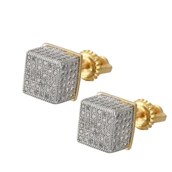 

Square Crystal Stud Earrings Micro Paved Aaa Cubic Zirconia For Men Iced Out Hip Hop Jewelry Gold Color Christmas Gift Box