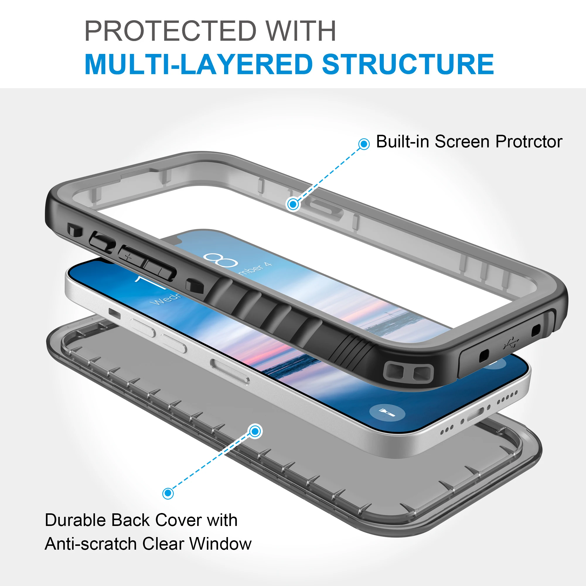 iPhone XS用 iPhone X用 防水ケース チ 電対応 黒色 521 iPhone XS 防水ケース iPhoneX ケース クリア 完全防水 耐衝撃 スマホケース iphonexs 防水カバー 透明 IP68規格  米軍MIL規格 落下保護 ストラップホール付き