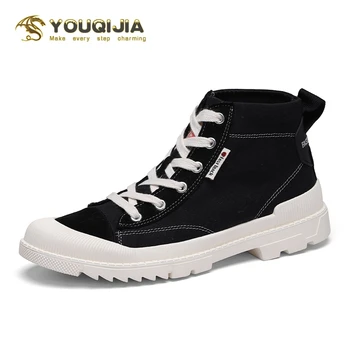 

Autumn Ankle Boots Men's Leisure Flat Canvas Shoes Skateboard Shoes Retro Casual Footwear Anti-odor Free Shipping High-top Shoes