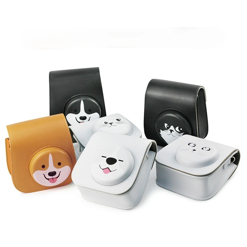 perro negro funda protectora para Fujifilm Instax Mini 11/Mini 9/Mini 8/Mini 8+cámara instantánea con correa de hombro ajustable Rieibi Funda de piel sintética Mini 11