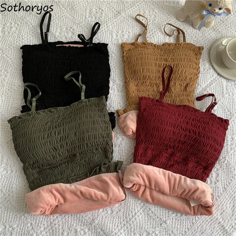 Women Thermal Underwear Tops Pleated Sleeveless Plus Velvet Thicker Girl Undershirt Winter Warm Sleepwear Comfortable Breathable |