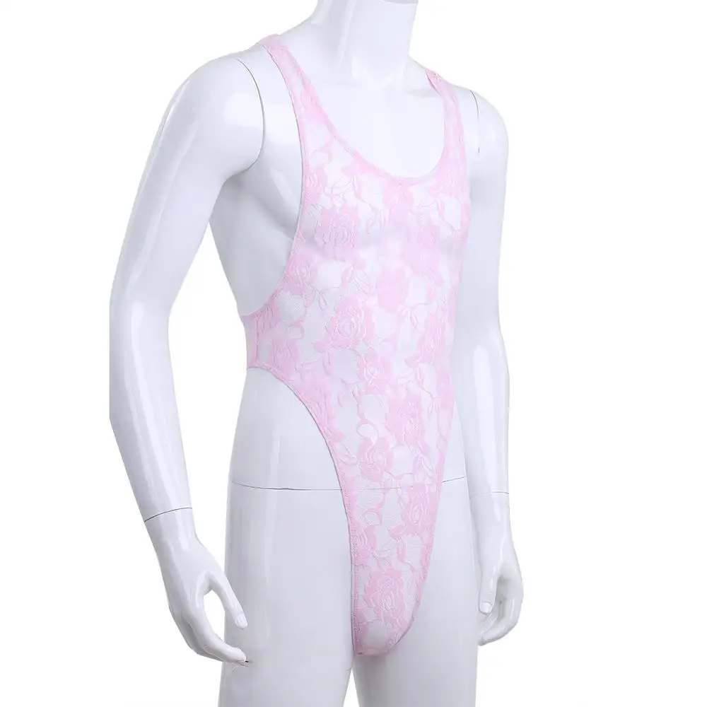 MSemis сексуальное мужское нижнее белье цельное цветочное кружево полупрозрачное