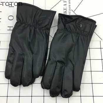 

Leather plus velvet buckle gloves autumn and winter men and women warm riding windproof five-finger gloves touch screen gloves