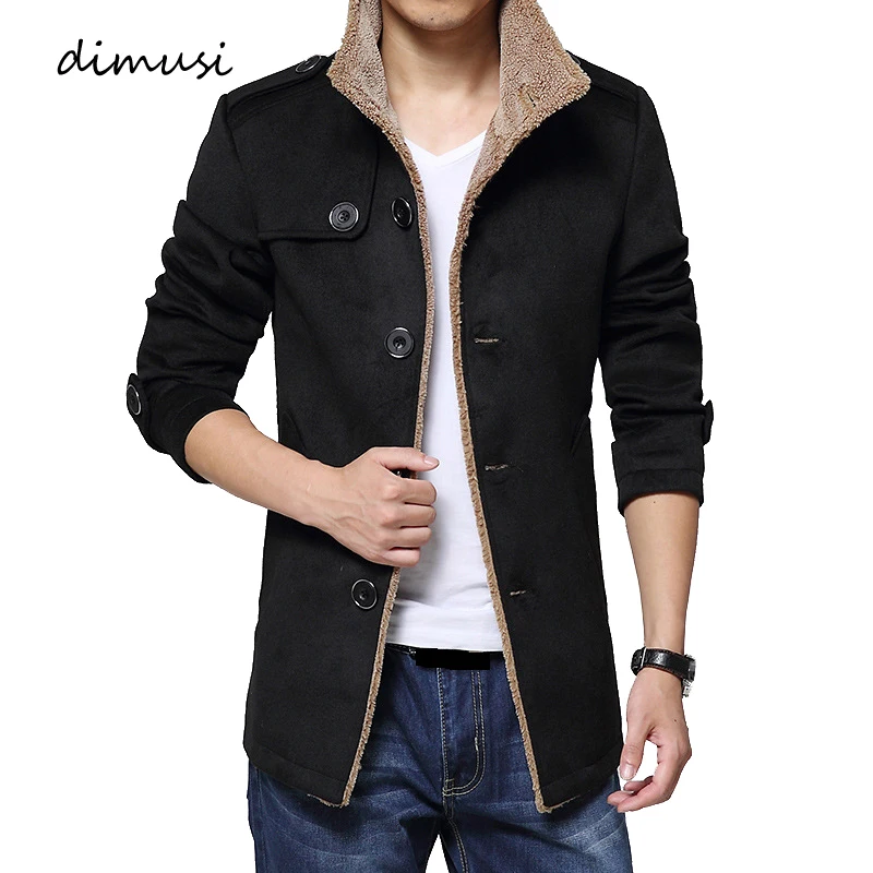 DIMUSI, зимние мужские шерстяные куртки, повседневные мужские флисовые теплые ветровки, мужские куртки средней длины с воротником-стойкой