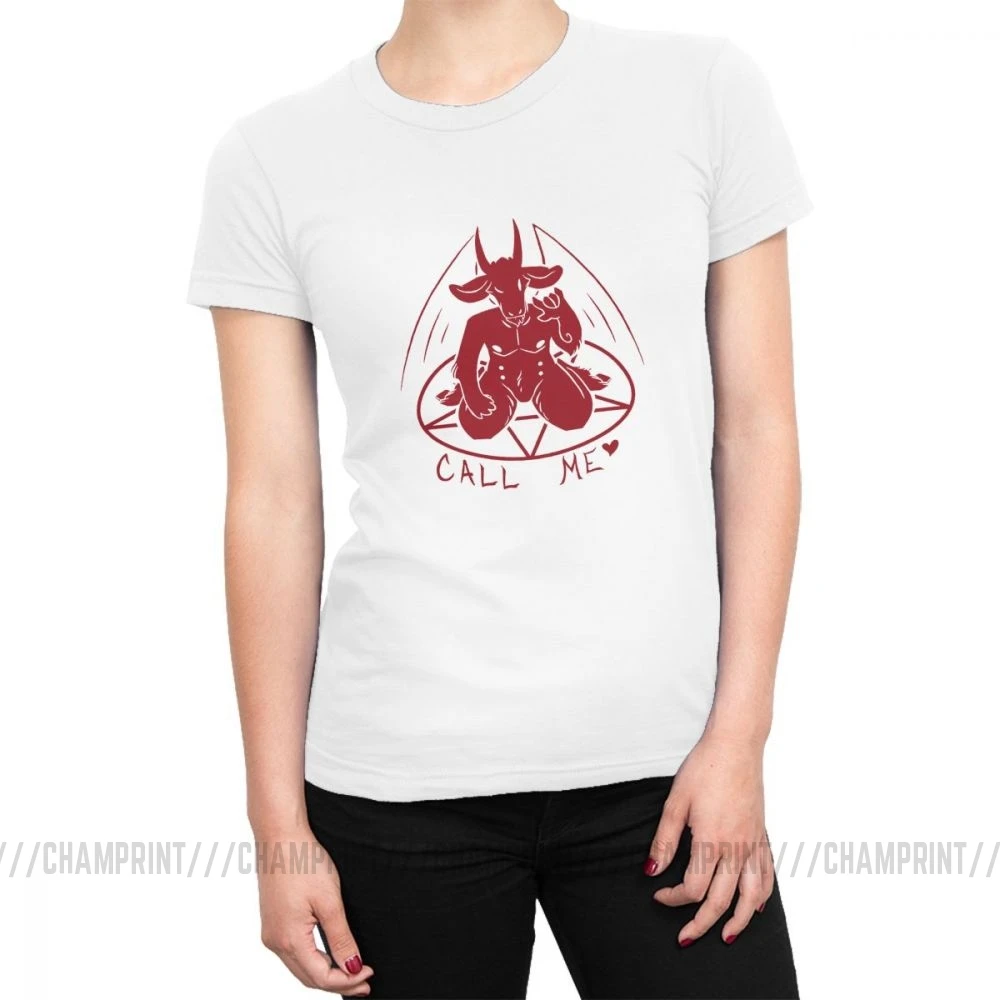 Футболка для женщин с надписью «Call Me Baphomet»; футболки для отдыха с демоном; футболки с пятиконечной звездой, дьяволом; сатанинские, оккультные хлопковые футболки; топ; женская одежда; большие размеры - Цвет: Белый