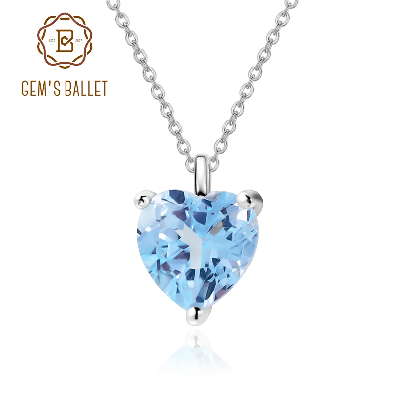 

GEM'S BALLET 1.54Ct Natural Sky Blue Topaz Pendant Necklace For Women Anniversary 925 Sterling Silver Romantic Heart Jewelry