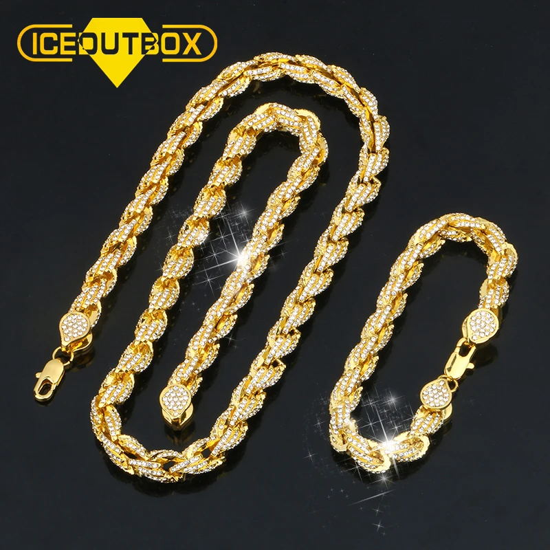 9 мм Iced Out браслет-цепочка ожерелье для мужчин хип-хоп золотые и серебряные со стразами CZ застежка Bling Crystal Модные ювелирные изделия с коробкой