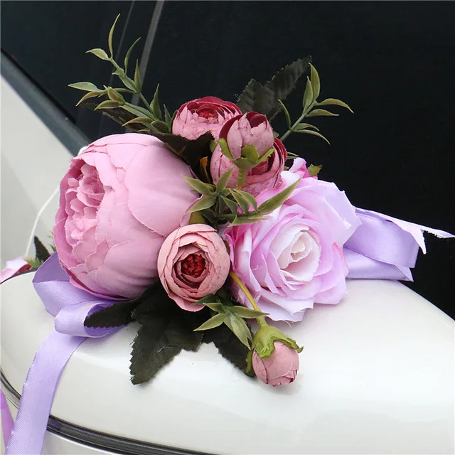 DIY свадебная декоративная ручка для двери автомобиля цветок корсаж ручной цветок аксессуары Шелковый венок на День святого Валентина гирлянда окно зеркало заднего вида - Цвет: Purple B