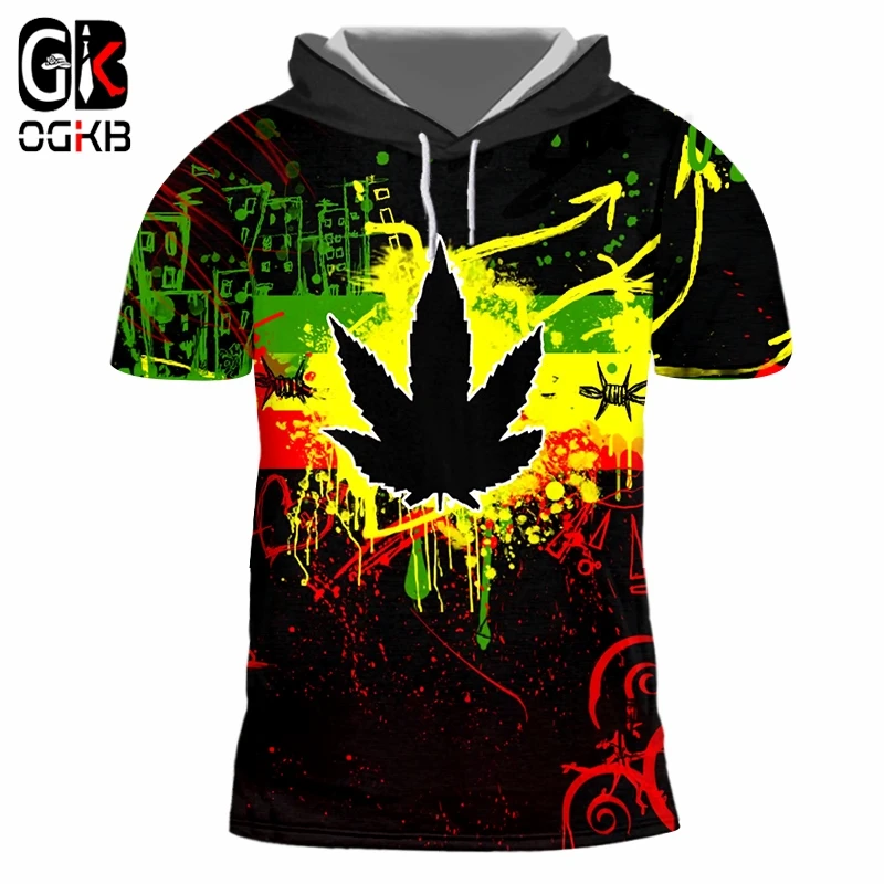 

OGKB New Fashion Hooded T-shirt 3d Weed Printed Punk Colorfull Maple Leaf Tshirt Unisex Man/womans Short Sleeve Tees Tops Hiphop