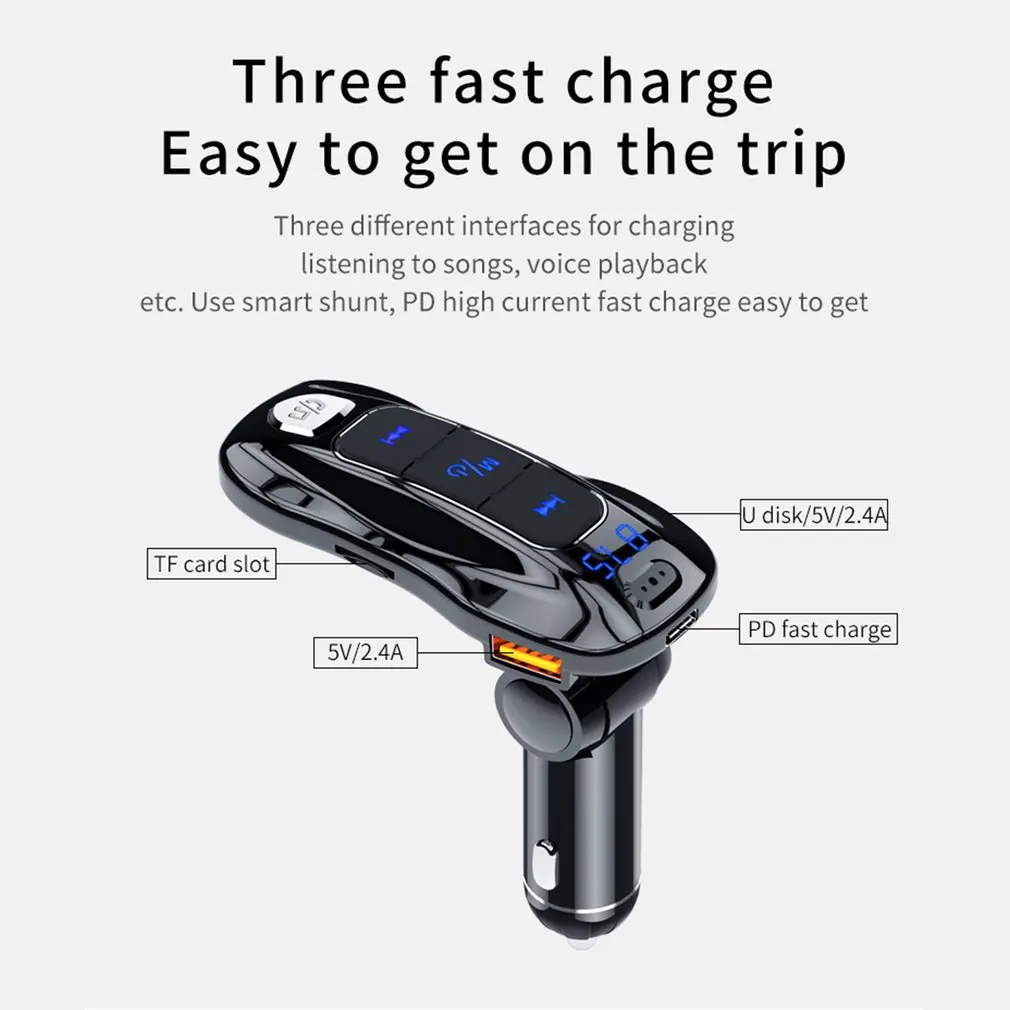 BC55 18 Вт PD 3,0 QC 3,0 Быстрая зарядка USB зарядное устройство беспроводной 5,0 Hands-free автомобильный комплект беспроводной fm-передатчик модулятор