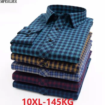 

high quality men plaid shirt thick expensive long sleeve antumn plus size 5XL 8XL 9XL 10XL winter oversize classic shirts cotton