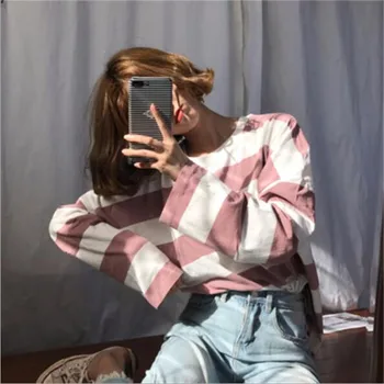 

High Quality Women T shirts Striped Color Long Sleeve Round Neck Women Tops Casual Loose Women T-shirt