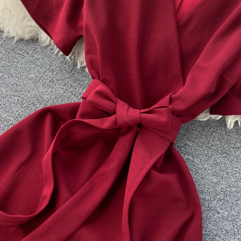ALPHALMODA Весна Лето Женское платье с v-образным вырезом и короткими рукавами ТРАПЕЦИЕВИДНОЕ однотонное женское Повседневное платье