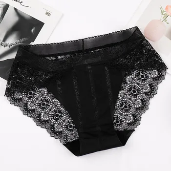 

Spring and summer thin striped ice silk traceless underwear women cotton crotch sexy transparent lace briefs 177