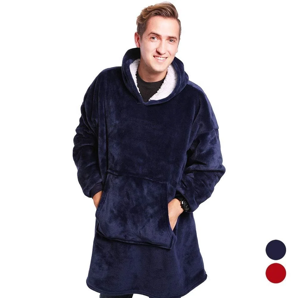 Микрофибра плюшевый флис шерпа одеяло с рукавами супер мягкий теплый открытый взрослых Huggle балахон карман Толстовка - Цвет: Blue