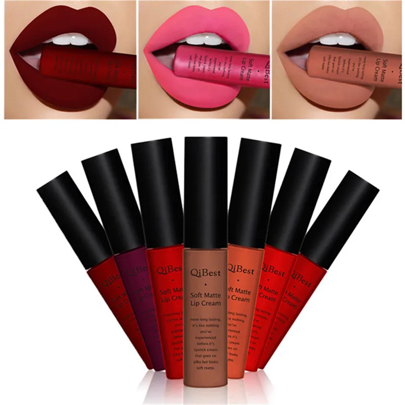 Бренд qibest Lips beauty Makup пигмент водонепроницаемый стойкий блеск для губ черный бархат матовая нюдовая помада Красный Блеск для губ Лот