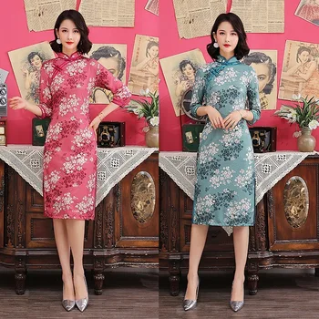 

Plus Size 4XL Autumn Vintage Ladies Chinese Traditional Slim Qipao Classic Mandarin Collar Stage Show Elegant Female Cheongsam