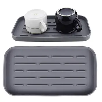 

Nonslip Silicone Tray Useful Cup Spoon Drain Tray Simple Tableware Wine Glass Drying Mat for Kitchen (Grey)
