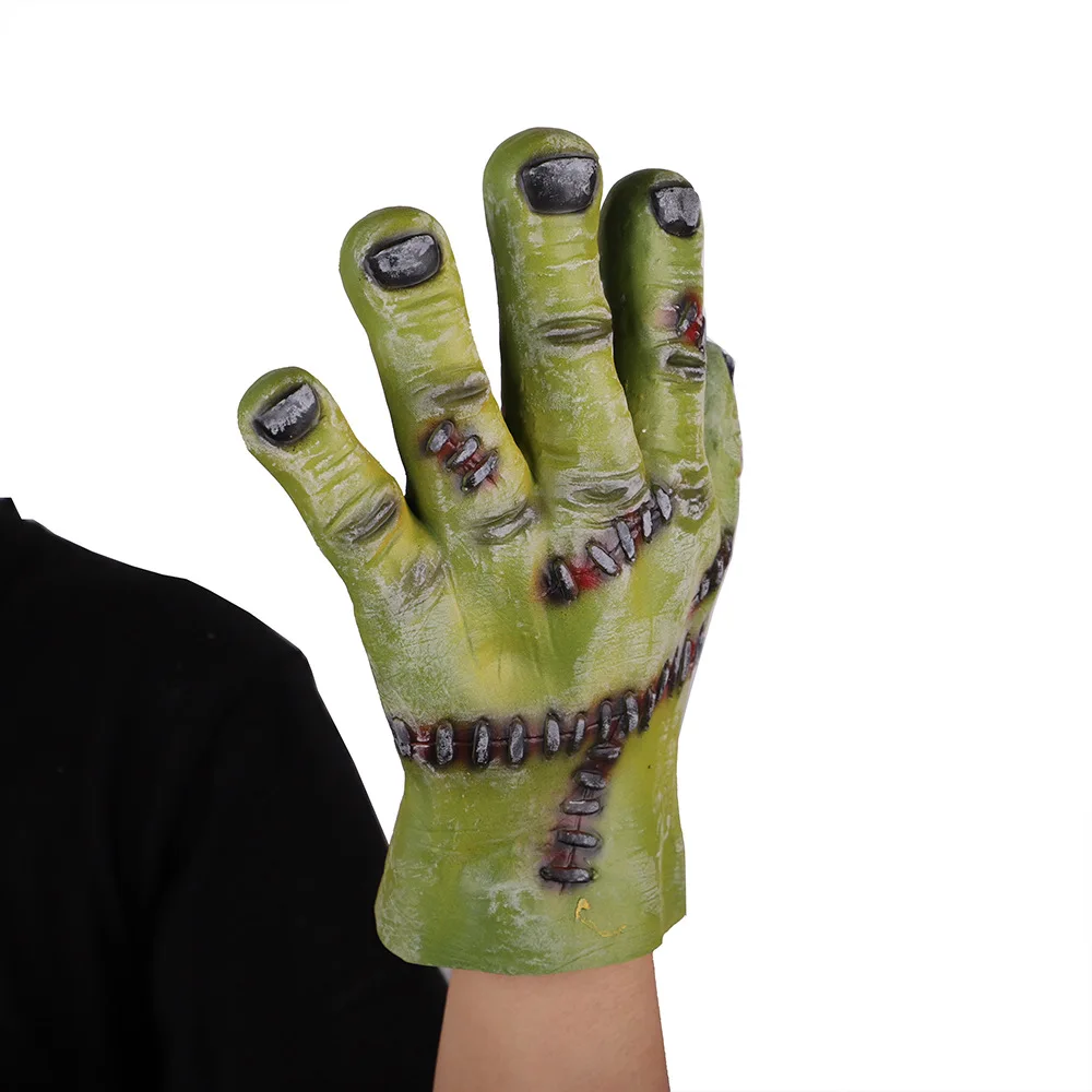 High Quality Green Mask Gloves Halloween Scary Carnival Party Masquerade Fangs Horror Accessories Cosplay Green Lifelike Unisex