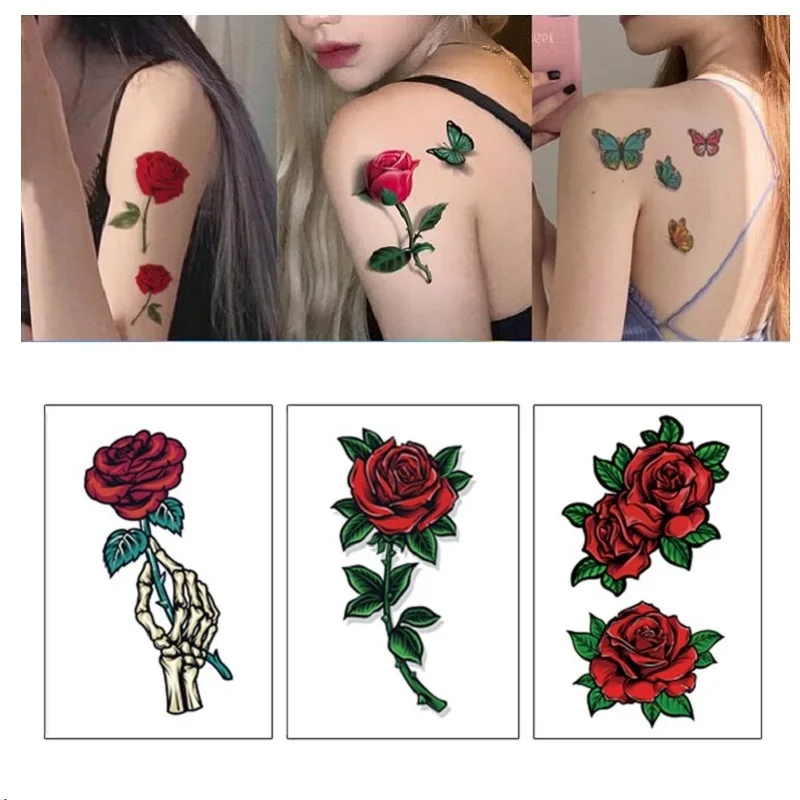 8 piees / lot Temporary Rose Flower Tattoos Sticker for Women Body Art