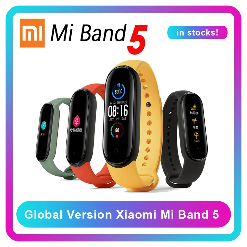 В наличии Xiaomi Mi Band 5 глобальная Версия смарт браслет цветной экран пульсометр