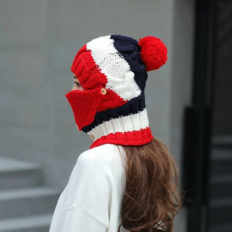 Шляпа в стиле пэтчворк шарф костюм для женщин зимняя Дамская вязаная шапка ушанка утолщенная подкладка ветрозащитная теплая шапка и