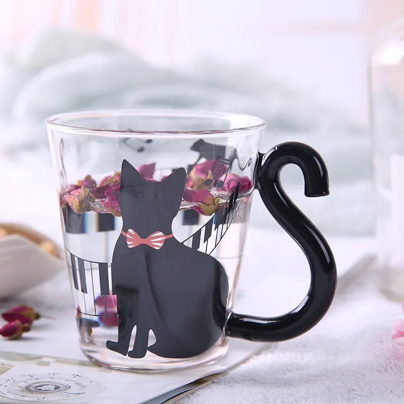 

1PCs 300ML Cute Cats Glass Mug Cup Lovely Handle Milk Coffe Mug Water Bottle Kitchen Accessories For Love Couples