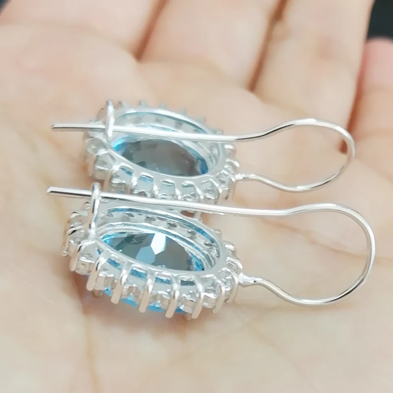 Серьги подвески с натуральным голубым топазом F99111|drop earrings|silver earrings for mensilver jewelry |