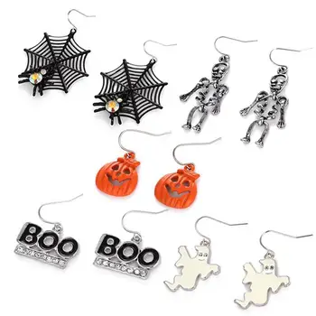

12pcs/lot Halloween Gifts Boo Pumpkin Ghost Skeleton Spider Festival Earrings