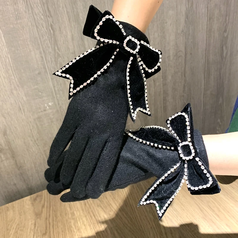 

2020 Gloves women cashmere touch screen gloves winter warm Big Ribbon bow thinker female fingerless mittens wrist guantes