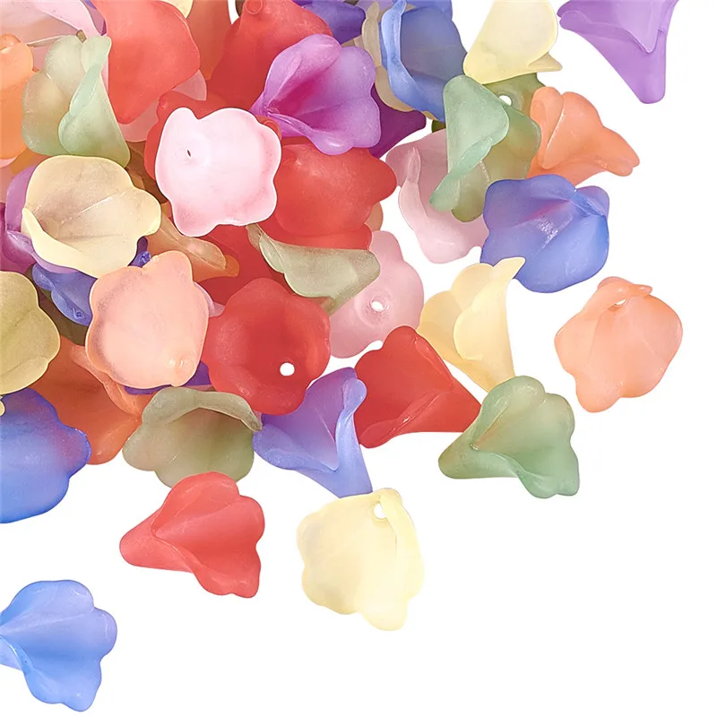 

100pcs Mixed Color Transparent Frosted Dyed Flower Acrylic Beads for Jewelry Making about 9~10mm long, 9~10mm wide hole: 1mm