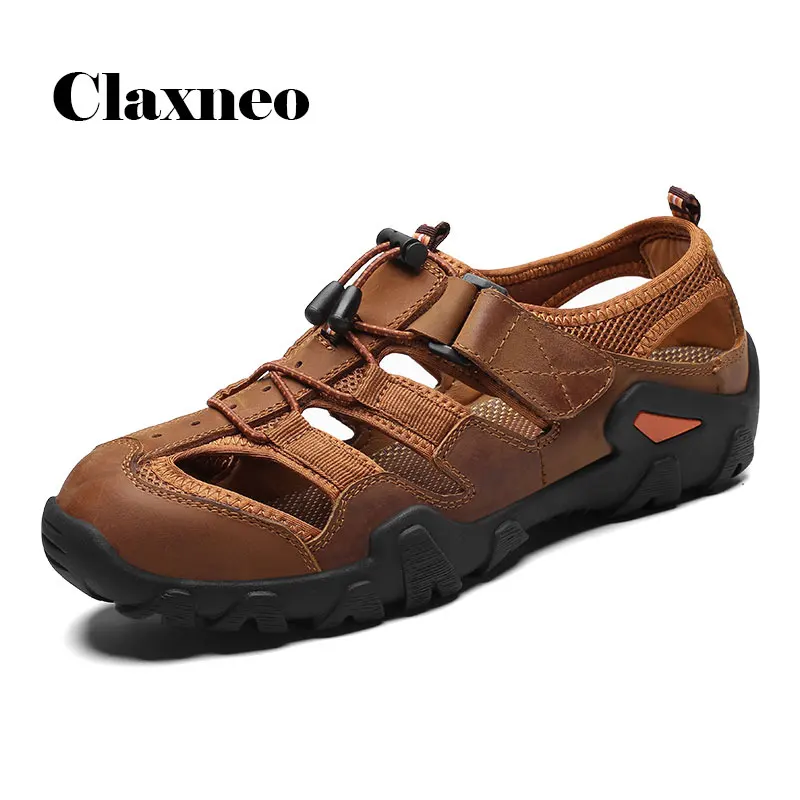 

Man Sandals Genuine Leather 2020 Summer Mens Shoes Breathable Leathre Sandal Outdoor Casual Footwear CLAXNEO New Big Size
