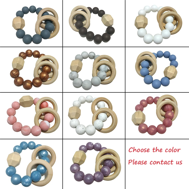 

Infant Silicone Beads Teether Chew Nursing Bracelet for Baby Wooden Ring Teether Baby Rattle Stroller Product Accessories Toys