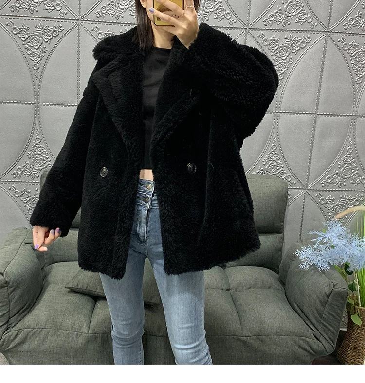 thick warm real fur coat Autumn winter new Women Natural Real Granule sheep wool Teddy Sheep shearing Coat short Coat