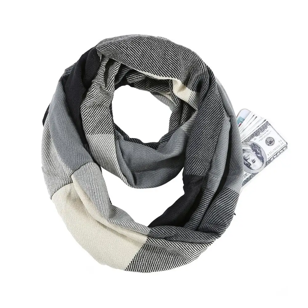 Клетчатый шарф Infinity Wrap скрытый карман на молнии теплая женская накидка с