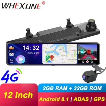 

WHEXUNE 12" IPS rear view mirror car camera 4G Android 8.1 GPS Navigation 2G RAM 32G ROM ADAS FHD 1080P dash cam video recorder