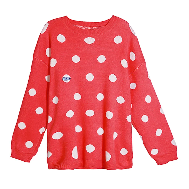 

LUKAXSIKAX 2020 New Autumn Winter Women Warm Sweater High Quality Fashion Dots Loose Knitted Pullover Sweater Women Tops