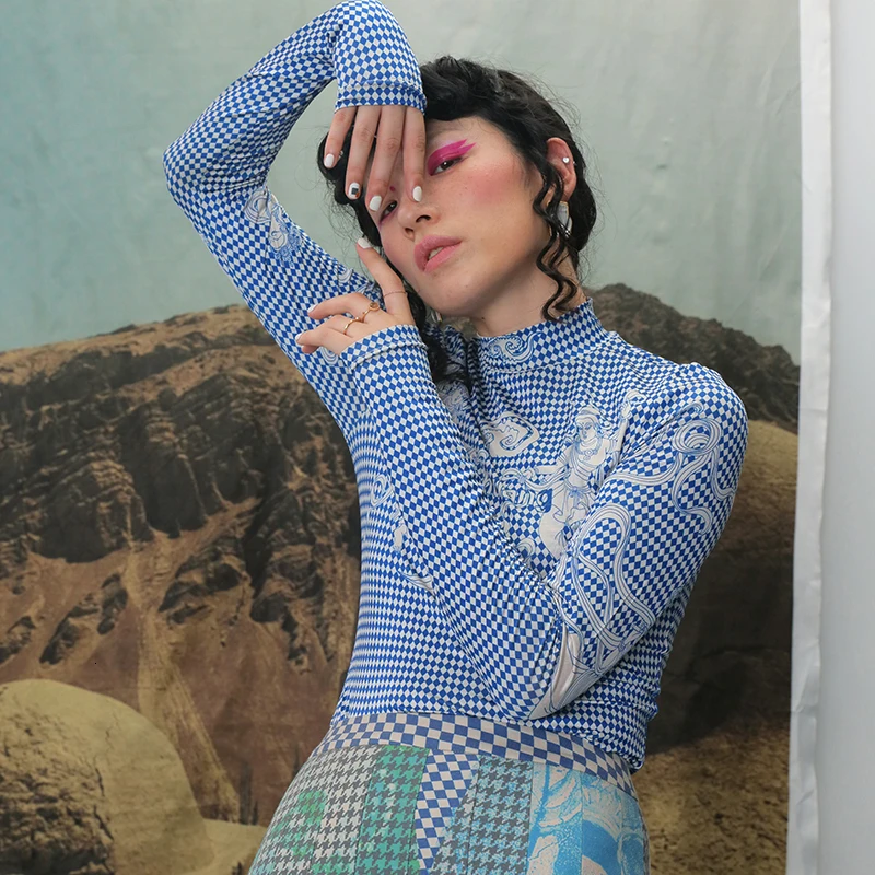 TWOTWINSTYLE Women Print Slim Fit Causal Hit Color T-shirt New Turtleneck Long Sleeve Fashion Tide All-match Spring Autumn 2019 (5).jpg_.webp