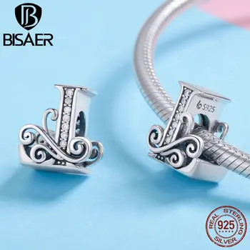 

BISAER charm 925 sterling silver original 2019 Zircon Alphabet L Beads DIY LOVE Accessories Girlfriend Gift GAC030-L