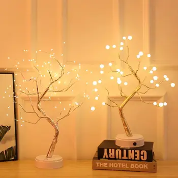 

108 LED USB 3D Table-Lamp Copper Wire Christmas Fire Tree Night Light for Home Holiday Bedroom Indoor Kids Bar Decor Fairy Light