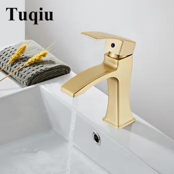 

Bathroom Faucet Solid Brass Bathroom Basin Faucet Cold And Hot Water Mixer Sink Tap Single Handle Deck Mounted Brushed Gold Tap