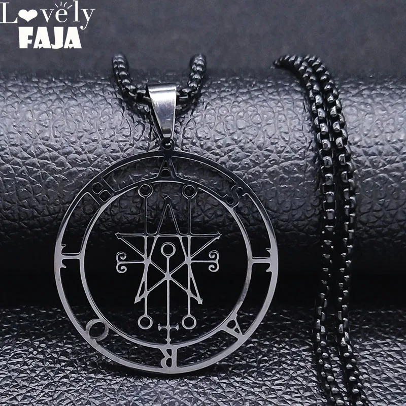Astaroth sigili Goetia, черное ожерелье из нержавеющей стали, Соломон, демон, печать, сатана, сатана, сатаник, нашивка, булавка, ювелирное изделие, colgante